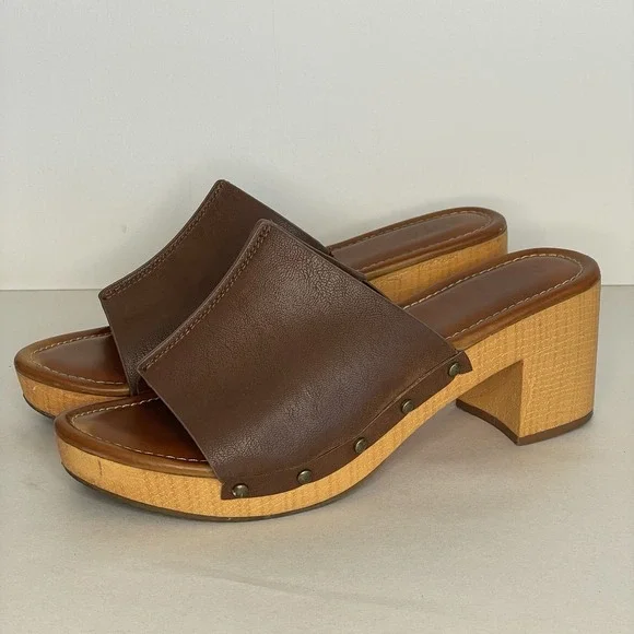 Clog Mules Sandals Brown Mia Women's 9 Faux Leather Boho Festival Hippie Clogs - Picture 2 of 13